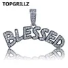 Letters BLESSED Pendant Necklace Men Women Hip Hop Gold Silver Color Iced Out Cubic Zircon Jewelry Necklace216y