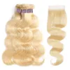 Ishow 613 cor loira pacotes de cabelo humano com fecho de renda brasileiro onda corporal virgem extensões de cabelo trama tece 3 pcs para mulheres todas as idades 10-30inch