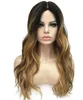 free shipping charming beautiful new Hot sell Sexy Women Long Wave Black Root Brown Mix Blonde Synthetic Hair Full Wigs