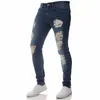 Mew Men Jeans skinny casual Jeans da motociclista denim Pantaloni hiphop con fori sulle ginocchia Pantaloni a matita strappati effetto lavato