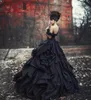 Gothic Black Wedding Dresses Ball Gown Off Ombro Ruffles Drapeado Em Camadas Saia De Luxo Do Vintage 2019 Vestidos De Noiva Personalizado Plus Size