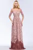 Dusty Pink Full Lace Prom Klänningar Halv Långärmad Jewel Neck Elegant Mamma Brudklänningar Bröllop Gästkvällar CPS910