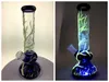 Blue Beker Bongs Can Glow In The Dark Straight Tube Bong Tree Perc Glass Dab Oil Rigs Heady Water Pipes Rig DHL Free