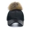 2016 New real fur pom pom cap for women Spring candy color PU baseball cap with real fur poms new female B310