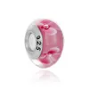 Pembe Çiçek Murano Lampwork Cam Boncuk 925 Stering Gümüş Büyük Delik Gevşek Boncuk Fit Avrupa Pandora Charms Bilezik Kolye DIY Takı