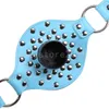 Bondage Slave Hoofd Harnas Zachte Lederen Studs Gag Open Mond Restraint Plug Blue Game # E94