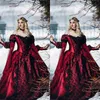 Sleeping Beauty Princess Medieval Red and Black Gothic Wedding Dress Long Sleeves Lace Appliques Victorian Bridal Gowns Custom Made