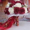 2016 Buquê de casamento barato rosa/vermelho/branco/Borgonha Brides Bridesmaid Flor Artificial Flower Rose Bouquet Buque de Noiva