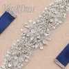 Missrdress Silver Crystal Wedding Belt Sashes Juvelerade pärlor Rhinestones Brudbälte Sashes för bröllopsklänningar YS8905003058