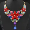 Kymyad Collier Femme Retro Statement Choker Halskette Gold Farbe Kristall Blume Halsketten Anhänger Maxi Halskette Frauen Collares210b