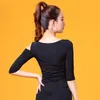 Skönhet Mid-Lleevle Latin Dance Tops for Ladies Black Shirt Woman High Quality Ballroom Chacha Professional Samba Jive ZH1449