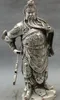 10 Chinese Silver Dragon Head Loyalism Warrior Guangong Guan Yu God Statue Metal Handicraft290a