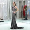 Sirène col rond robes de soirée plus récent cristal perlé sexy dos nu fête équipée robes de bal robes de soirée robe formelle sur mesure HY128