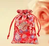 Silk Satin Gift Pouches Drawstring Chinese National Pattern 9x13cm Candy Väskor, Presentkassar, Makeup Collection Sack