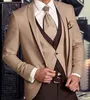 Custom Made Beige Brown Men Suit Set (Jacket+Pants+Vest) Groomsmen Tuxedo Groom Wedding Suit Men Suits Regular Fit Costume Homme