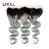 9A ombre 1b / grijs Braziliaans Virgin Haar Weave 3 Bundels met Kant Frontale sluitingen Peruviaanse Maleisische Indiase Body Wave Menselijk Hair Extensions