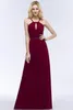 Real Made Bourgogne Chiffon Bridesmaid Dresses A-Line Halter Neck Backless Wedding Guest Party Prom Evening Gowns HY4243