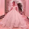 Аппликации кружева шарин свадебные платья свадебные платья элегантные с плечами 3D цветы свадебное платье гламурный Дубай Аравия принцесса свадебное платье