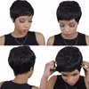 Siyah kadınlar için peruk Pixie cut kısa İnsan saç siyah kadınlar için peruk bob Makine peruk Afrikalılar için bebek saç ile ücretsiz alışveriş