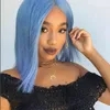 Human Hair Wig Quality Blue Silky Rechte Virgin Braziliaans Haar 130 Dichtheid Lace Front