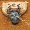 10 stks Natuurlijke Grijze Maansteen Glanzende Labradoriet Gesneden Spectrolite Stone Skull Hangers Set In Copper Bezel Mode-sieraden Maken Levert