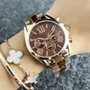 Brand Watch Women Girl Roman Numerals 3 Dials Style Metal Steel Band Quartz With Logo Wrist Watches M 49