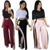 Sexy Night Club Tracksuit Short Crop Top With High Waist Spilt Pants 2pc Set Casual Women Wear For Summer