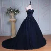 Dresses 2022 Dark Blue Sweet 16 Dresses Ball Gowns Applique Beaded Crystal Sequin Open Back Tulle Quinceanera Dress Prom Dress 8th Grade L