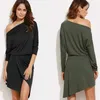 Höstklänning 2018 kvinnor streetwear asymmetrisk diagonal krage one-axel strapless sexiga söta kvinnliga klänningar kläder