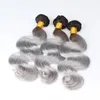 Vierge Péruvienne Argent Gris Ombre Bundles de Cheveux Humains Offres Vague de Corps Foncé Racine Ondulée 3Pcs 1B / Gris 2Tone Ombre Vierge Cheveux Tisse Extensions