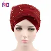 Turban Long en velours pour femmes, nouvelle mode, bandeau en maille velours, Double couche, perles dorées, écharpe Hijab musulmane, cravate