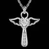 Hot Sale 925 Silver Plated Angel Wings Heart-shaped Cross Pendant Necklace with Zircon Fashion Women's Party Jewelry Christmas Gifts