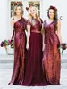 Burgundy Sequins Bridesmaid платья с смешанными заказами Pliats формальные свадьбы гостевые платья вечернее платье полная длина темно-синие розовое золото