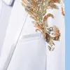 (giacca + pantaloni) Abito formale maschile abiti flash bianco Paillettes Blazer set Squadre Costume da coro Ospite spettacolo teatrale vestito cantante Spettacolo di festa