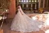 2019 فساتين زفاف الكرة ثوب قبالة الكتف كامل 3D الزهور الرباط قطار المحكمة مخصص أثواب الزفاف