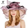 VBIGER Women Vintage Organza Sun Hat Floral Ruffles Summer Beach Hat Wide Large Brim Tea Party Wedding Sun Hat Cap Sunbonnet D18103006