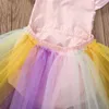 INS Unicorn Paillettes Baby Girl Princess Tutu Dress Arcobaleno Colore Pizzo Boutique pagliaccetto Toddler Abbigliamento festa nuziale Fiore ragazze Abiti