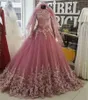 2019 Nouveau Musulman À Manches Longues En Dentelle Robe De Bal Quinceanera Robes Cristaux Pour 15 Ans Doux 16 Plus La Taille Pageant Prom Party Robe QC1048