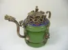 Collectible Old China Handwork Superb Jade Teapot Armored Dragon Lion Monkey LID246D