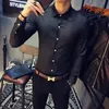 Designer de moda homens camisa casual 2018 primavera smoking camisa masculina respirável elástico magro ajuste longa manga noite club vestido vestido