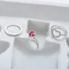 2018 New Arrival Women Bohomian Style Ruby Love Retro Silver Ring Set of Three Rings Fashion Jewelry