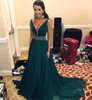 Hunter Green Prom -klänningar länge med SASH PEADS -paljetter Chiffon Formella klänningar Evening Wear A Line Desp V Neck Cocktail Dresses Dh179