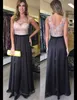 Long Formal A-line Wedding Guest Dress Sheer Scoop Neck Sleeveless Lace Top Sheer Open Back Two Colors Bridesmaid Dresses Custom Made Cheap
