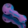 Pipe à main en silicone L = 105mm avec bol en verre à l'intérieur de la Mini-tuyau de tabac Portable de couleur mélangée plate-forme pétrolière en silicone Dab