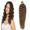 Cápsula de Queratina de alta Qualidade 7A Pré ligado I Ponta Extensão Do Cabelo Humano Virgem Eu Dedo Kinky Curly 100 s / saco de cabelo humano da extensão do cabelo encaracolado