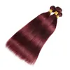 # 99J Vin Röd brasiliansk Virgin Human Hair Wefts Silky Straight Burgundy Röd Human Hair Weave Bundlar 3pcs Virgin Brazilian Hair Extensions
