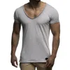 Hombres Camiseta básica Sólido V Cuello delgado Slim Fit Mascule Moda camisetas Tops de manga corta Tees 2018 Marca Masculina Camisetas Venta caliente