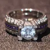 Wholesale Professional Top Selling Luxury Jewelry Brand Desgin 10kt White Gold Filled Round Cut CZ Amethyst Gemstones Couple Brdial Ring Set