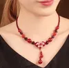 Red rope glass short pendant with garnet collarbone accessories vintage necklace