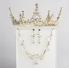 Brudguld Artificial Zircon Crown Halsband Örhängen Set Bröllop Brud Bröllopsklänning Tillbehör